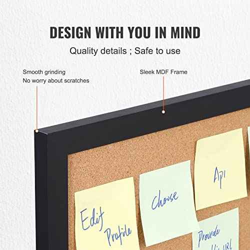 VEVOR Cork Board for Office, 36" x 24" Bulletin Board for Wall, Vision Board Push Pin Board with Framed for Office Home and School