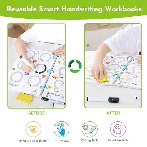 Scribble Smart Workbook, Tracing Books for Kids Ages 3-5, Handwriting Practice Workbook, Pen Control and Tracing Book Wipe Clean, Montessori Educational Fine Motor Toddler Learning Toys(L1-L4 Set)