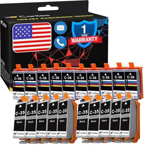 Cartlee Compatible Ink Cartridge Replacement for Canon PGI-35 CLI-36 High Yield Ink Cartridges for PIXMA iP100, PIXMA iP110 (10 Black, 10 Color)
