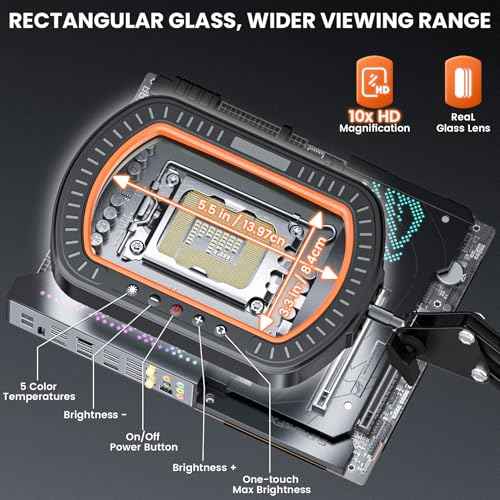 10X Rectangle Magnifying Glass with Light, 3 Arms 5 Color Modes Large Magnifying Glasses with Clamp, Lighted Desk Lamp Magnifier Hands Free for Crafts Jeweller Repair Painting Close Work Hobbies