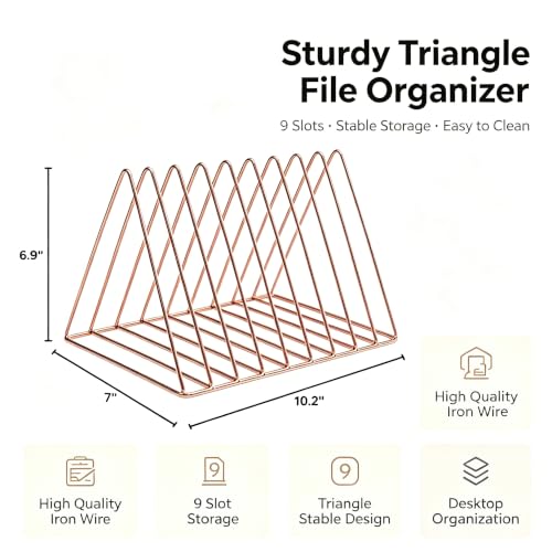Sooyee 9 Slot Metal Record Holder Storage Rack Rose Gold
