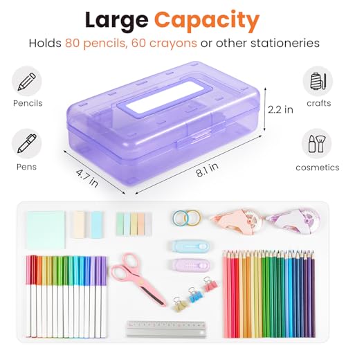Large Purple Personalized Pencil Box Organizer with Sticker - Sturdy & Stackable