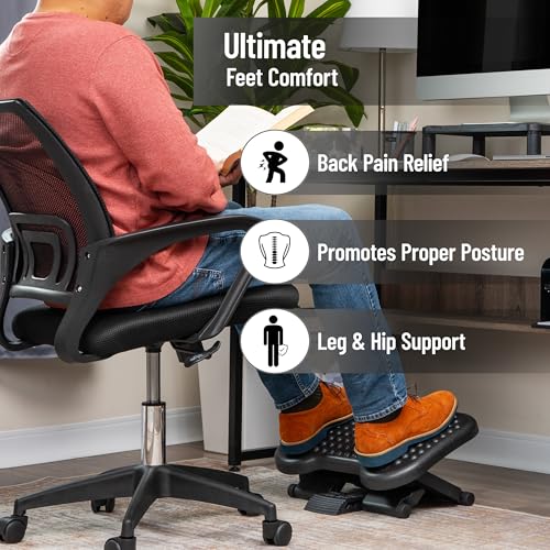 Mind Reader Adjustable Ergonomic Foot Rest – Under Desk, 3.25-6.25 in, Black, 17 x 13 in (Single)