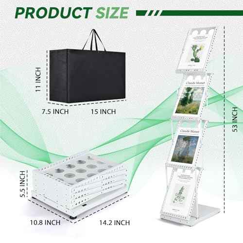 Trade Show Literature Stand Display Rack, Magazine Brochure Catalog Display Stand, Magazine Floor-Standing with Portable Oxford Bag for Office Store Exhibition Trade Show (White)