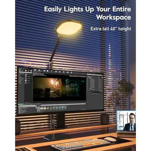 Led Desk Lamps for Home Office with Base, Tall Desk Lamp with 50 Light Modes & Memory and Timer Func Computer Light, Flexible Adjustable Table Lamps for Video Conference, Architect or Study( Black)