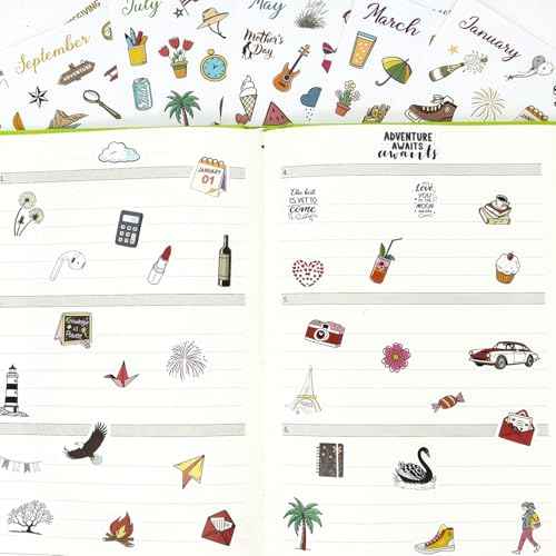 Planner Stickers, 365+ Pcs Daily Weekly Monthly Holiday Seasonal Calendar Stickers for Bullet Journal Scrapbook Diary Notebook Envelope