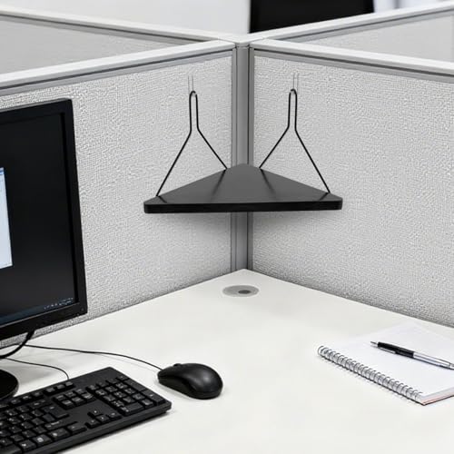 APUDWN Black Fabric Corner Shelf with Hooks 11.8 Inch Wooden Triangular Office Organizer