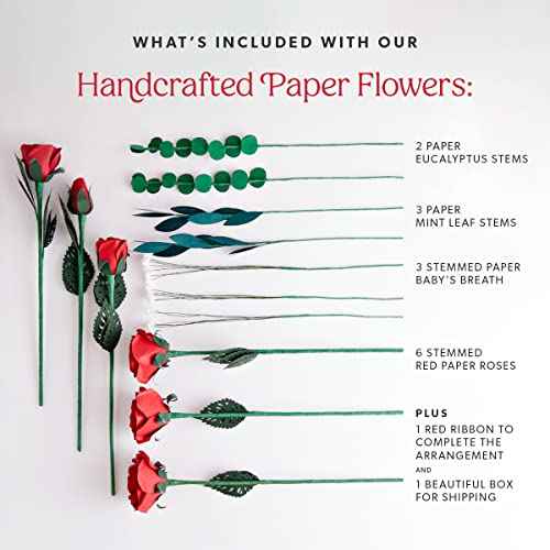 Lovepop Valentine¡¯s Day Set of 1 Pop-Up Card & 6 Paper Handcrafted Roses for Her - 3D Greeting Cards for Boys, Girls, Men, Women - 5" x 7" Card & 12" Rose - Blank Notecard & Envelope Included