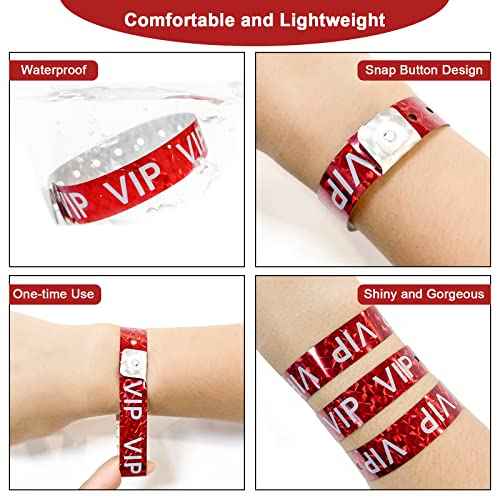 Ouchan Holographic VIP Plastic Party Wristbands Red - 500 Pack Vinyl Wristbands for Events Club Music Meeting