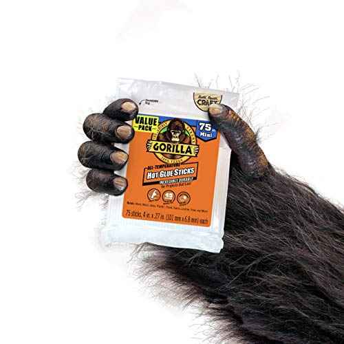 Gorilla Hot Glue Sticks, Clear Glue, Mini Size 4" Long x 0.27" Diameter, 75 Count (Pack of 1) - Safe for All Temperatures with Extended Working Time