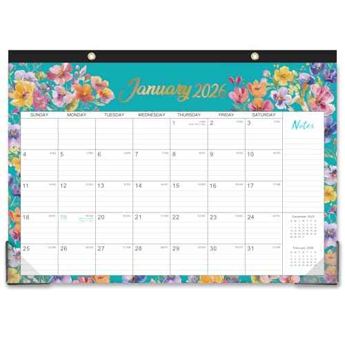 2026 Desk Calendar - Desk Calendar 2026, Jan 2026 - Dec 2026, 12 Months Calendar 2026, 17" x 12", Desktop/Wall Monthly Calendar for Home School, or Office - Floral Pattern