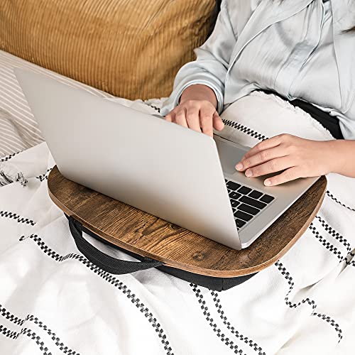 SONGMICS Rustic Brown Laptop Bed Tray with Carry Handle - 12.6"D x 15.7"H
