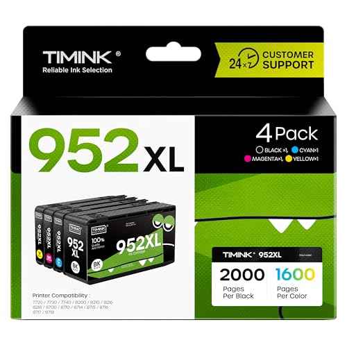 952XL 952 XL Ink Cartridge Replacement for 952XL Ink Cartridges Combo Pack (4 Pack, Yellow, Cyan, Black, Magenta) for OfficeJet Pro 8710 8720 8210 8702 8715 8725 Printer
