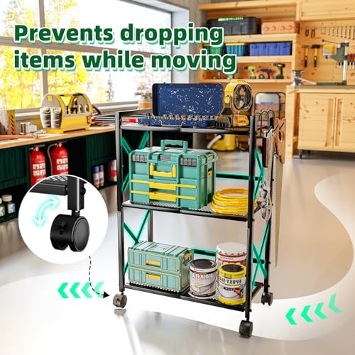 Simple Trending Rolling Cart, 3 Tier Bar Cart with Wheels, Heavy Duty Metal Storage Dining Cart for Kitchen, Black