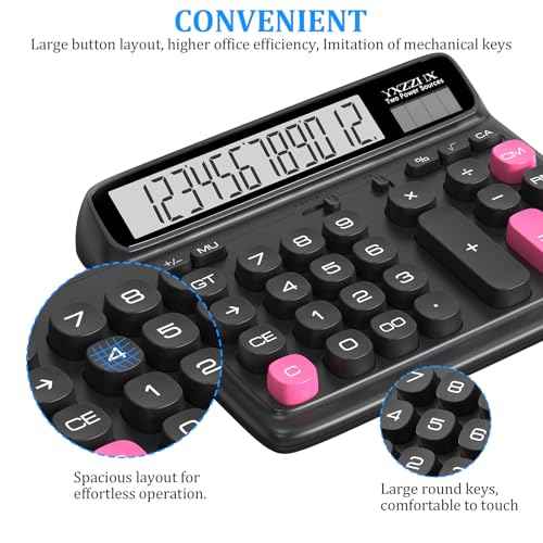 Desktop Calculator with Extra Large 5-Inch LCD Display, 12-Digit Two Way Power Solar & Battery Office Calculator with Big Buttons for Business, Accounting & Home Use(Black)