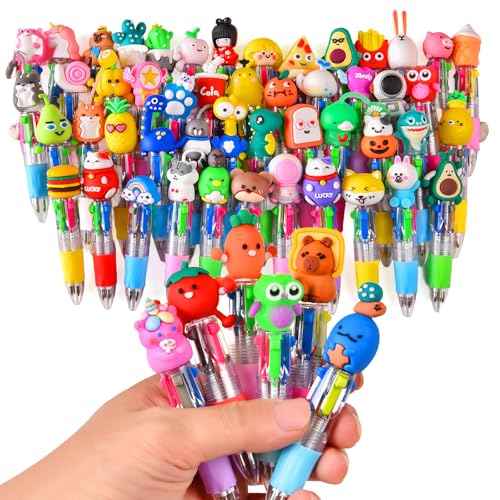 100Pcs Mini Multicolor Pens in One 4-in-1, Cute Pens Bulk for Party Favors and Birthdays, Delightful Ballpoint Pen Gifts Classroom Student Prizes (100pcs)