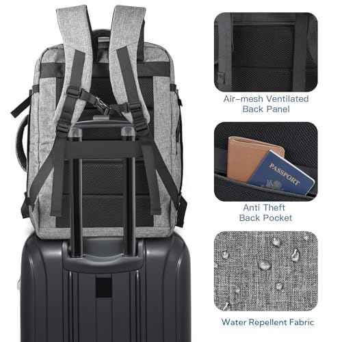 Travel Backpack, Extra Large 50L Expandable Backpack for Men Women, Carry On Backpack For Airplanes, Travel Essentials Luggage Suitcase Daypack Travel Gift Weekender Bag, Grey