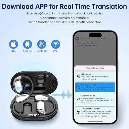 AI Translation Earbuds Real Time, 144 Language Translator Earbuds with APP Compatible with iOS & Android, Bluetooth Translation Headphones Translating Device for Travel Business and Learning - Black