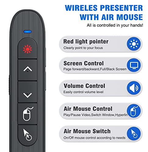DINOSTRIKE Black Wireless Presenter Remote with Air Mouse, Rechargeable PPT Clicker & Slide Advancer