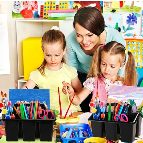 WILLBOND 12 Pcs Classroom Storage Caddies Stackable Utility Caddies with 4 Compartment Plastic Caddy with Handle Portable Storage Bins Organizers for Kids Schools Art Craft Supplies