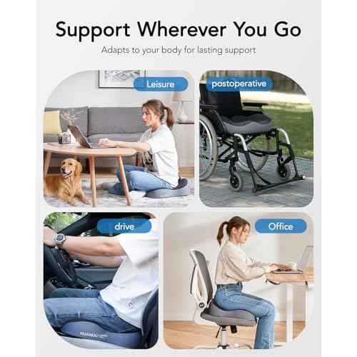 HUANUO Office Seat Cushion for Tailbone Support, High-Density Memory Foam Cushion, Breathable Coccyx Cushion, Non-Slip Bottom for Sciatica Relief, Perfect for Office, Car, and Wheelchair
