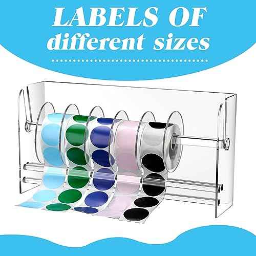 Qilery Adjustable Label Dispenser Acrylic Roll Sticker Dispenser Sticker Holder Organizer Label Stand for Holding Office and Home(9 Disks)