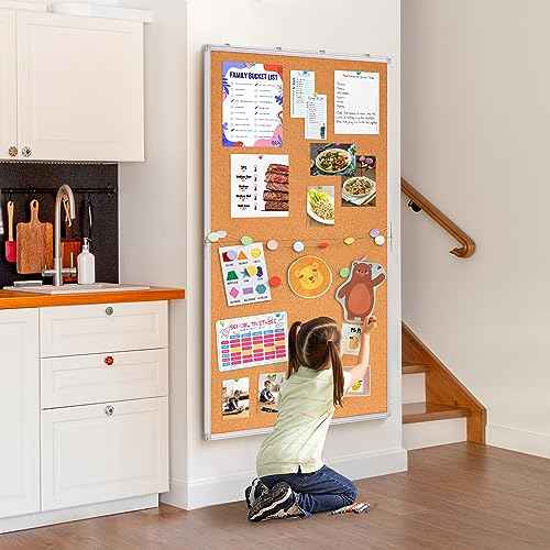 maxtek Large Cork Board 48 x 36 in, Bulletin Board for Walls, 4'x 3' Extra Aluminum Framed Corkboard, Foldable Wall Mounted Pin Memo Notice Cork Board for Office, Home Wall Display