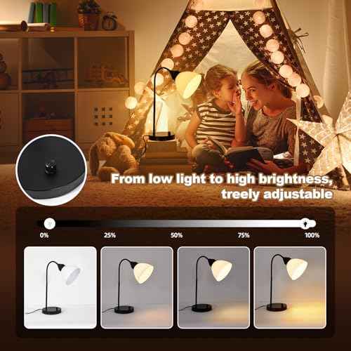 Desk Lamps, Table Lamps for Bedrooms with 2 USB Port, Stepless Dimmable Bedside Lamps, Adjustable Gooseneck Lamp for Living Room, Small Lamps for Office Reading, Nightstand Lamps with 5W LED Bulb