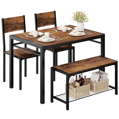 Shahoo 4-Piece Dining Set with Table, 2 Chairs & Bench - Storage