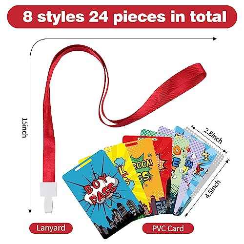 48 Pieces Hero Text Passes Set: 24 Pieces Passes and 24 Pieces Lanyards School Passes Set Hall Pass Restroom Pass Bathroom Pass Nurse Pass Library Pass Office Pass Girl Pass Boy Pass(Hero)