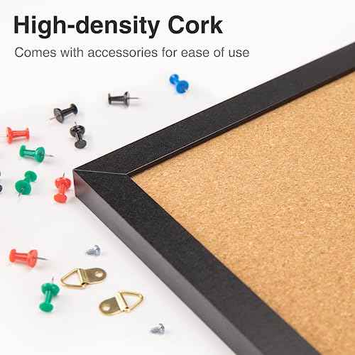 OWLKELA 24'' x 36'' Cork Board Bulletin Board, Black Framed Corkboard, Black Oak Frame Corkboard, Vision Board and Decorative Hanging Pin Board