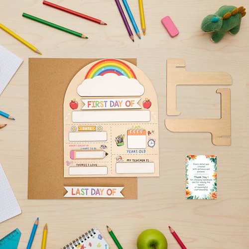 NELXI Back to School Sign - My First & Last Day Wooden Chalkboard for Kids, Reusable Preschool & Kindergarten Classroom Board - Back to Class