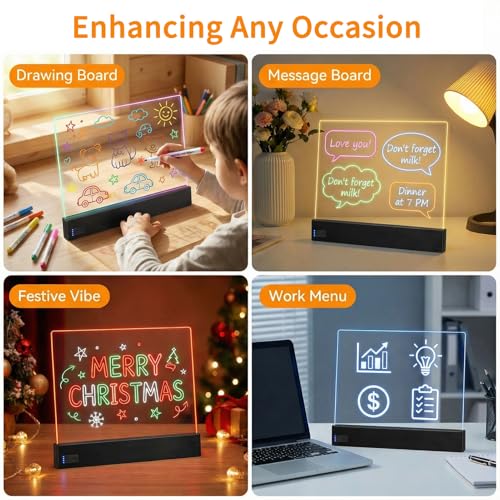 Fashlits 16-Inch LED Note Board with 8 Dry Erase Markers & Variation Black+8 Light Effects