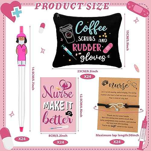 Colarr 96 Pcs Nurse Appreciation Christmas Gifts Set 24 Nurse Makeup Cosmetic Bag 24 Pocket Journal 24 Doctor Nurse Ballpoint Pen 24 Stethoscope Bracelet for Nursing Students School Practitioner Gifts