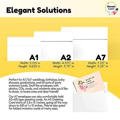 5x7 Envelopes for Invitations - 110 White Envelopes for 5x7 Cards - A7 - (5 ¨ù x 7 ¨ù inches) - Perfect for Weddings, Graduation, Baby Shower - 120 GSM - Peel, Press & Self Seal - Square Flap