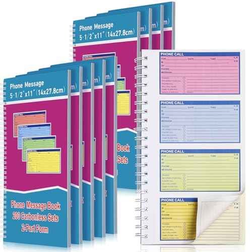 Sinmoe 10pcs Spiral Bound Phone Message Book with Carbon Copy 5-1/2" x 11" 2 Part Colorful Carbonless Telephone Message Pads Duplicate Spiral Phone Call Log Book for Business Office (Rose Red,Blue)