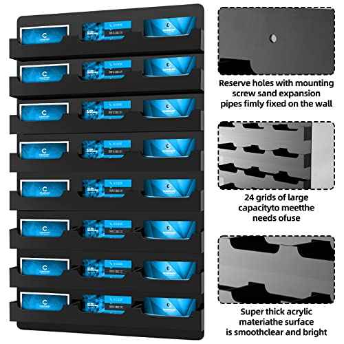 Ireer Business Card Holder for Wall Black Acrylic Business Card Holder Wall Mount Hanging Organizers Acrylic Sticker Display Stand (24 Pockets)