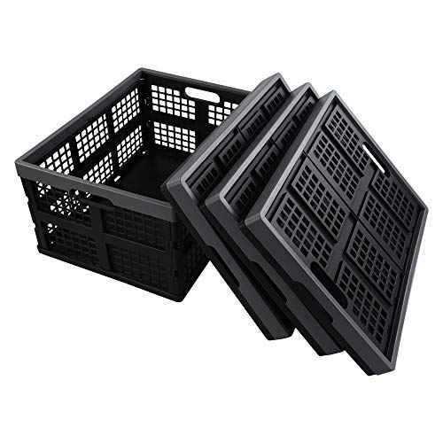 Pekky 34 Quart Plastic Milk Crates Stackable, Collapsible Storage Crate, 4 Packs