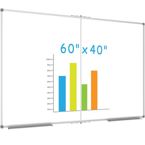 JILoffice Large Foldable White Board 60x40 Inches, Dry Erase Magnetic White Board, Silver Aluminum Frame with 2 Detachable Marker Tray Wall Mounted Board for Office Home and School