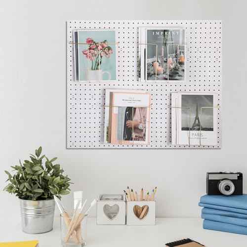 4 Pair Pegboard Display Shelves Expandable Width Metal Magazine Holder Hanging Wall File Organizer Pegboard Accessories Wall Decor for Pantry Exhibitions Trade Show Retail Store(Gold)