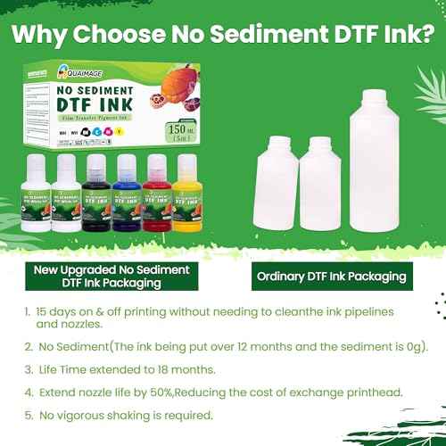 No Sediment Premium DTF Ink 900ML- DTF Transfer Ink for PET Film, Refill Ink for ET-8550 ET-8500 Printers, Heat Transfer Printing Ink Set 150mlx 6(2Wh+BKCMY)(Free ICC)