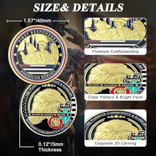 First Responders Challenge Coin - Honor American Heroes EMS Police Firefighter Coin - Perfect Gift for First Responders Law Enforcement Emergency Services Workers (20PCS)