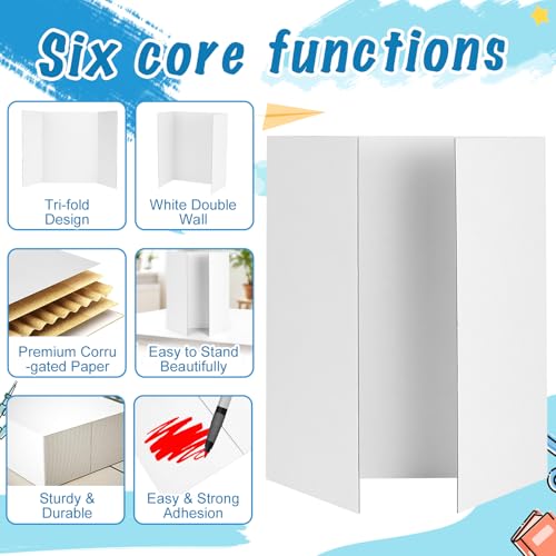 ISAIDNO 4 Pack White Tri Fold Poster Boards 26 x 17 Inches for Presentations