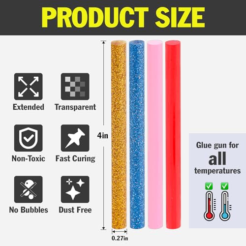 YesBes 300-Pack Colored Mini Hot Glue Sticks 4" x 0.27" for All Temp Glue Guns