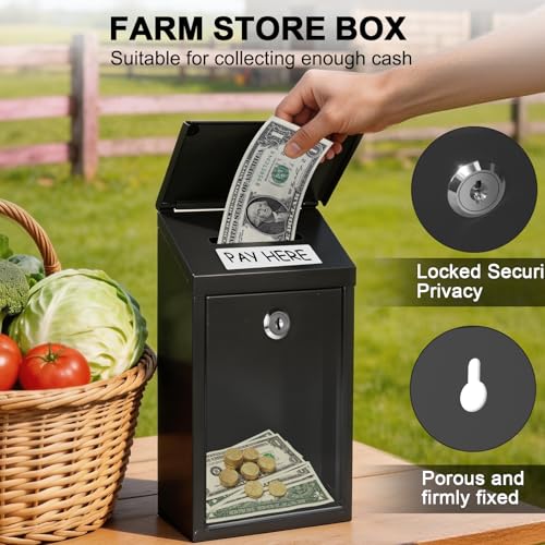 Black Metal Cash Box 10.2" with Magnetic Whiteboard & Keys - Secure Suggestion Box