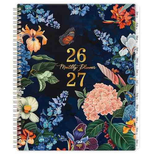 2026-2027 Monthly Planner/Calendar - Monthly Calendar 2026-2027, January 2026 - December 2027, 9" x 11", 2 Years monthly Planner with Tabs, Contacts + Back Pocket + Twin-wire Binding - Floral