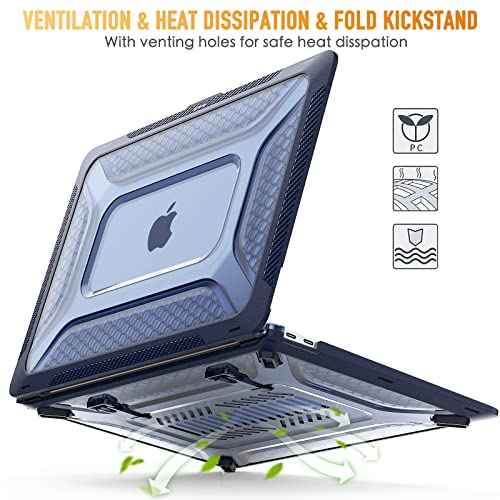 [ 2022 Honeycomb Fold Kickstand ] May Chen Compatible with MacBook Pro 16 inch Case with Touch Bar, 2019 2020 Release Model A2141, Heavy Duty Dual Layer Hard Shell Case Cover with TPU Bumper£¬Navy blue