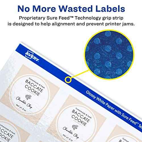 Avery Square Labels, Sure Feed Technology, 3" x 3", 150 Glossy White Labels (36482)