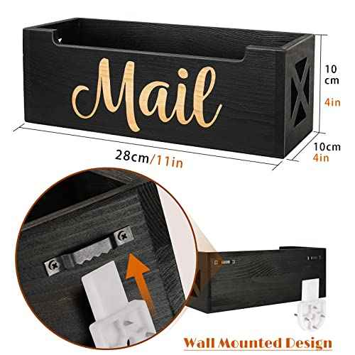 Mail Organizer Mail Holder Countertop, Rustic Wooden Mail Basket Mail Tray Letter Holder Box for Desk Home Office Wall Mount