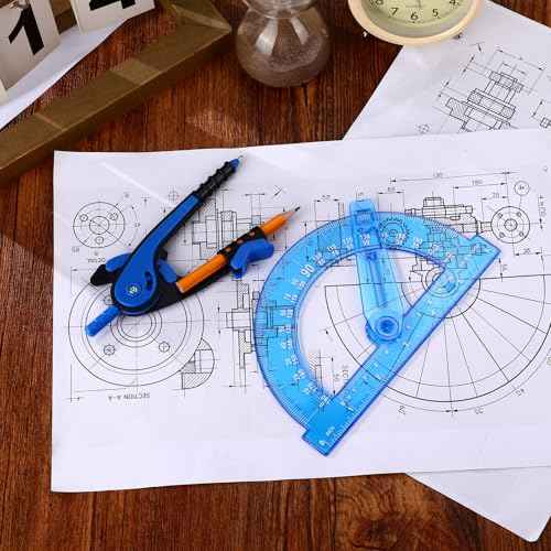 Zonon Student Geometry Math Set Compass and Protractor Set, Drawing Compass and 6 Inch Clear Swing Arm Protractors 180 Degree Math Protractor(Blue)